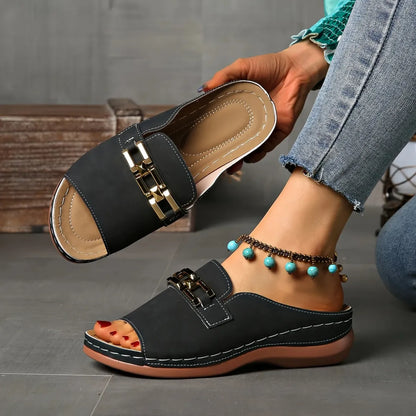 🔥Hot Sale - 49% OFF🔥Wedge Peep Toe Sandals with Metal Decoration