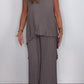 👗Laney Pleated Short Sleeve Irregular Midi Top and Elastic Waist Wide Leg Pants Set✨