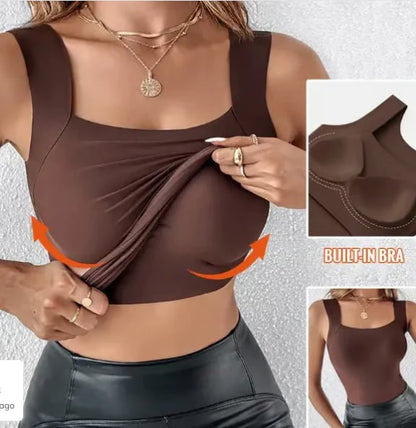 🏆 Last Day Special Price £8.99 ! 💐 Women’s U-Neck Tank Tops with Built-In Bra