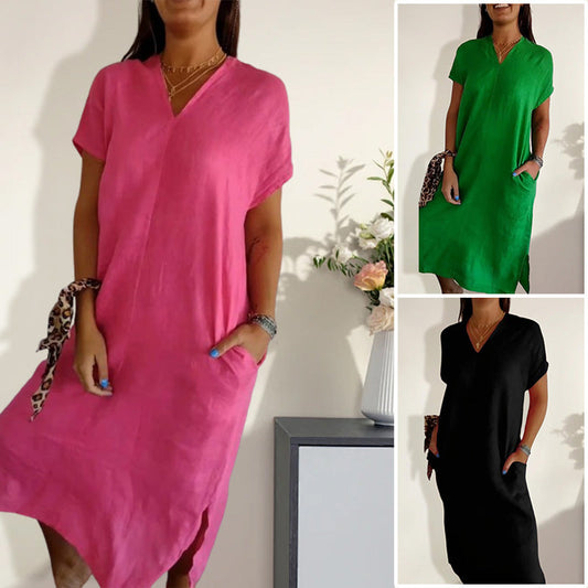 V-Neck Short Sleeve Slit Dress for Women(🔥FREE SHIPPING🔥)