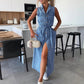 💥Solid Button Pocket Denim Dress