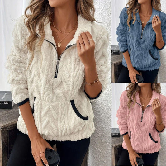 🔥LAST DAY SALE 60% OFF!!💥Only £17.99!!Half-Zip Fuzzy Sweatshirt 🍂 | Cloud-Soft + Roomy Pockets – Comfy Daily/Lounge