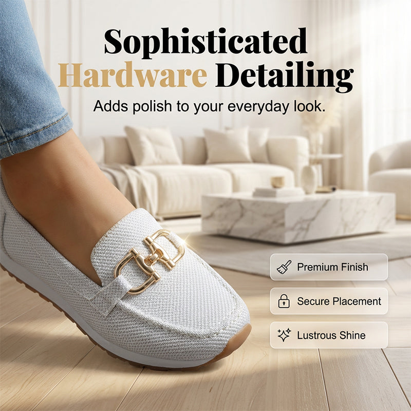Women's mesh loafer with polished metal buckle detailing
